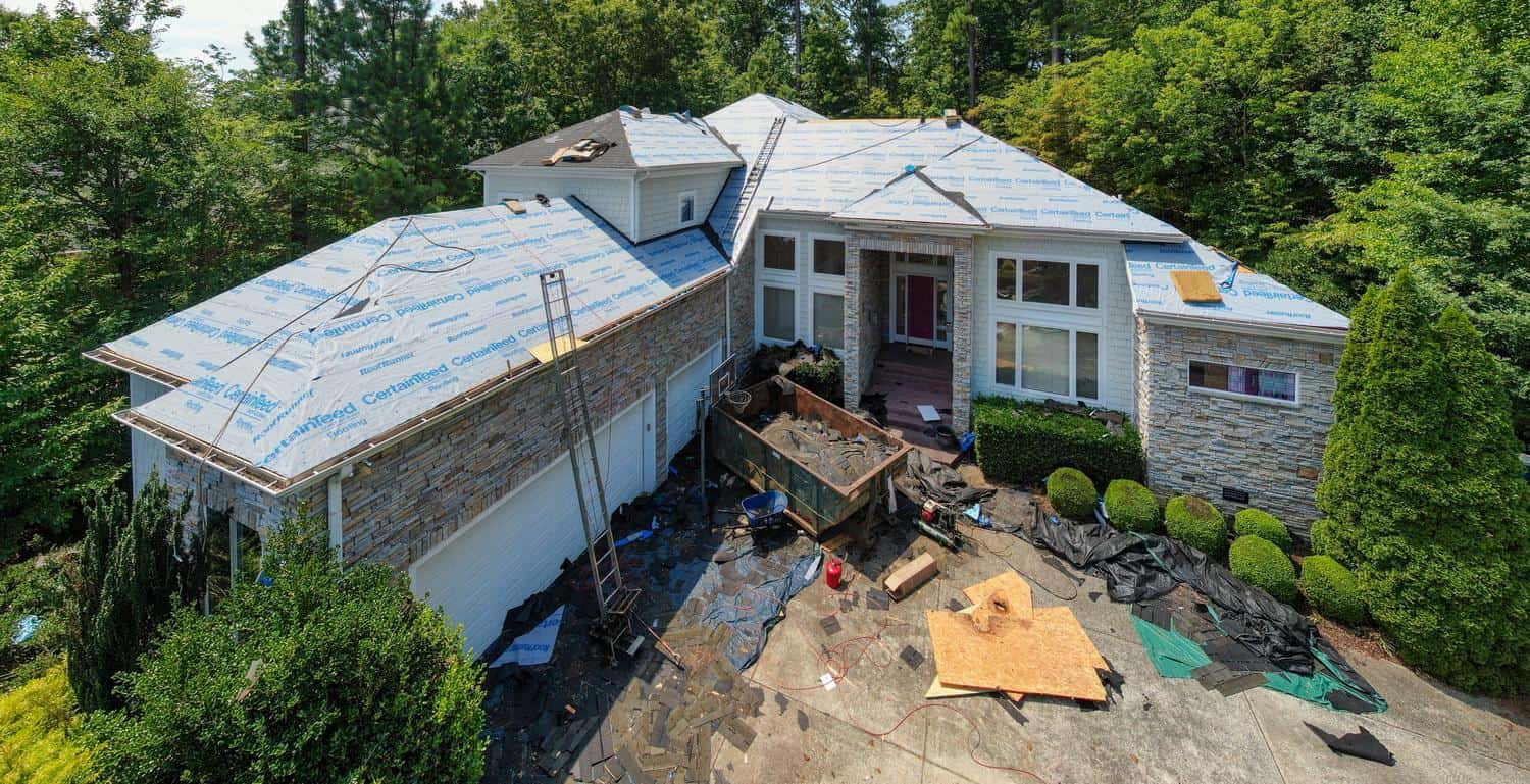 House undergoing roof replacement in Lone Tree, Colorado.